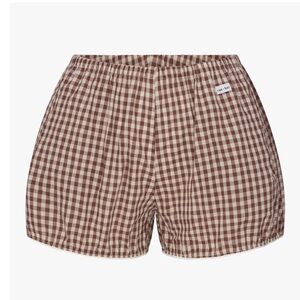 Rat Boi easy bloomer shorts in teddy brown gingham.